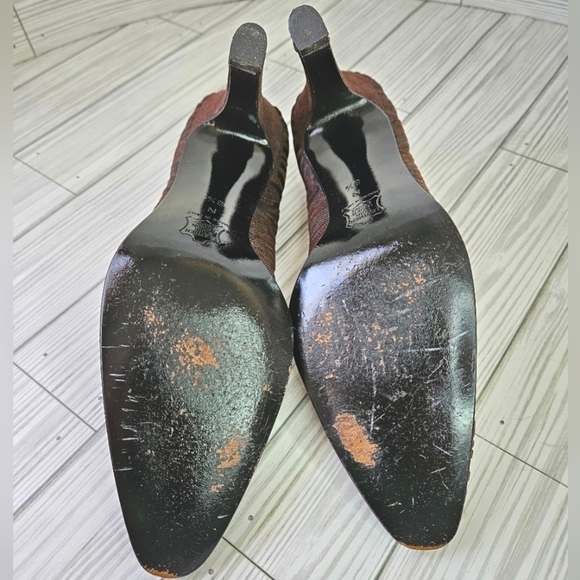 Vintage Yves Saint Laurent Velvet and Mesh Stripe Heeled Pumps in Brown Size 8.5 - Picture 8 of 9